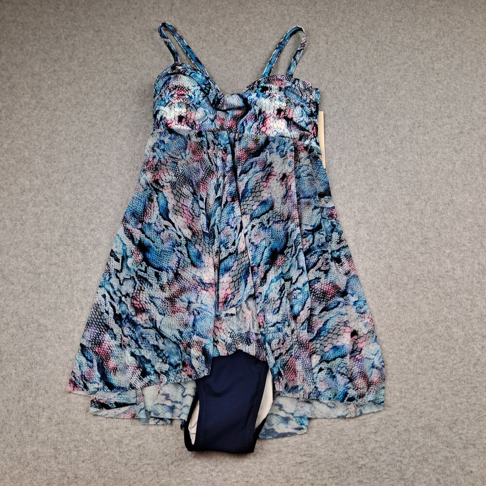 Gottex Swimsuit Woman 6 Blue Ruffle Profile One Piece Beach Resort 50+ UV Swim
